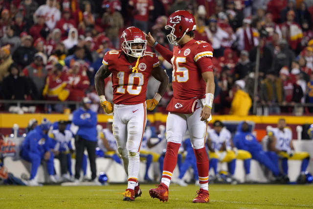 Kansas City Chiefs quarterback Patrick Mahomes throws during the second  half of an NFL football game against the Cleveland Browns Sunday, Sept. 12,  2021, in Kansas City, Mo. (AP Photo/Ed Zurga Stock