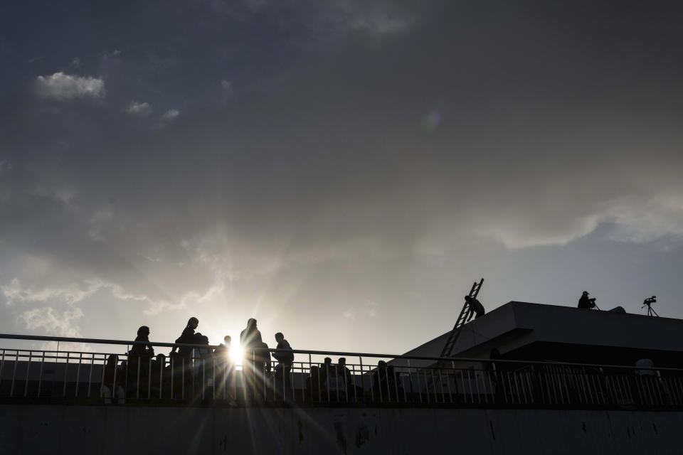 Spectators attend a match between ASFAR and SCC Mohammédia, in Morocco's professional women league, in Rabat, Morocco, Wednesday, May 17, 2023. (AP Photo/Mosa'ab Elshamy)