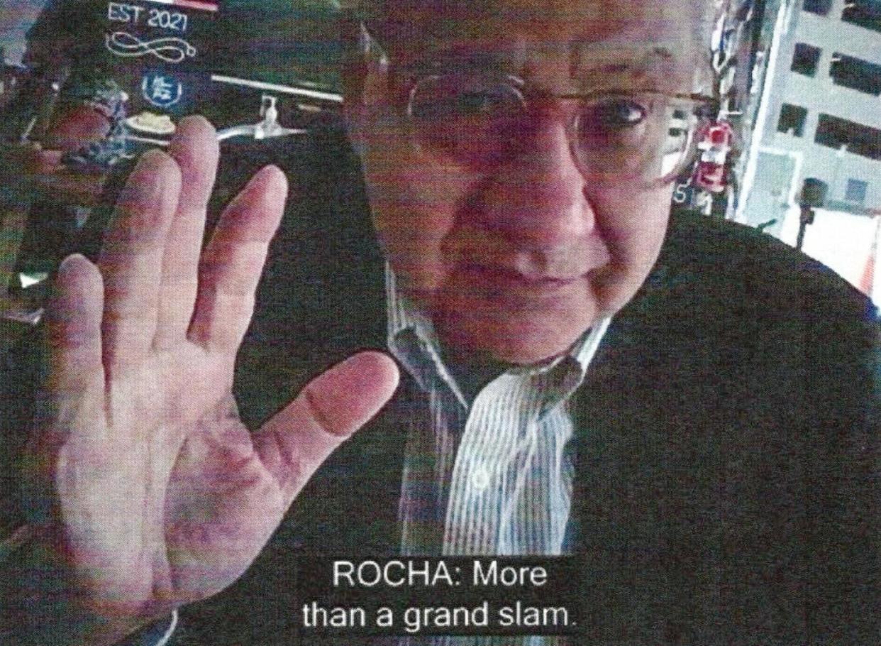 A U.S. Justice Department image showing Victor Manuel Rocha during a meeting with an FBI undercover employee. <a href="https://newsroom.ap.org/detail/FormerAmbassadorArrested/b4d90c09c592424a9f30e01c3c7a423c/photo" rel="nofollow noopener" target="_blank" data-ylk="slk:U.S. Department of Justice via AP;elm:context_link;itc:0;sec:content-canvas" class="link ">U.S. Department of Justice via AP</a>