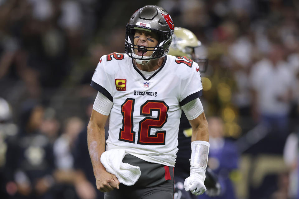 Tampa Bay Buccaneers quarterback Tom Brady (12) will face the Packers on Sunday. (AP Photo/Jonathan Bachman)