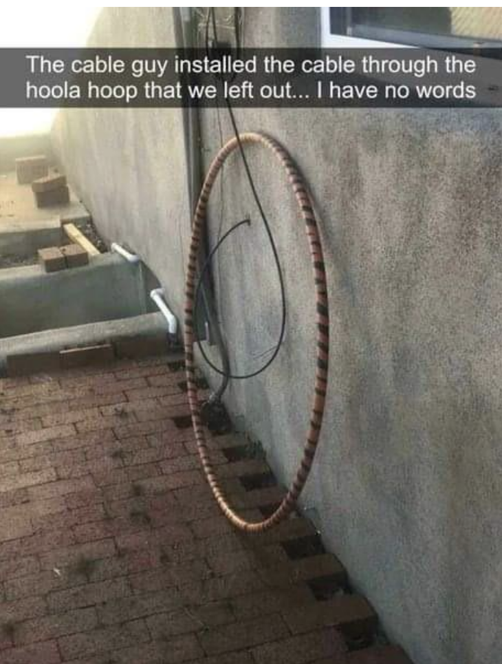 hoola hoop is stuck behind a cable