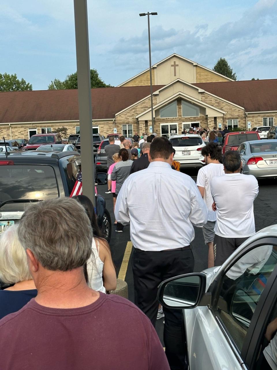 Jackson Township voter Nick Spanakis submitted this picture that shows the line of voters waiting to vote on Issue 1 around 6:30 p.m. Tuesday at Crosspoint United Methodist Church on Portage Street NW in Jackson Township.