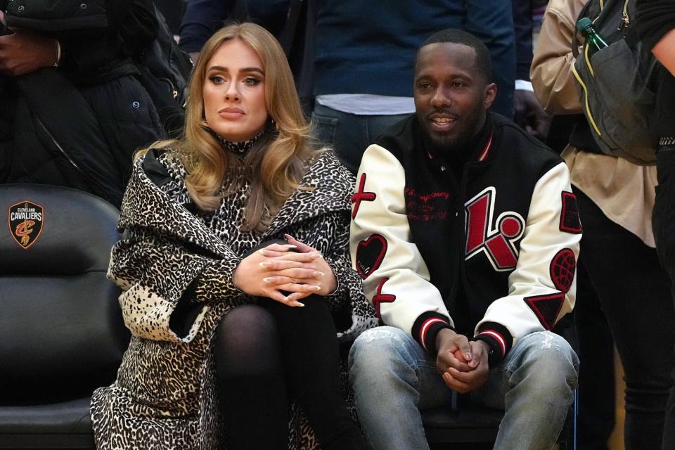 CLEVELAND, OHIO - FEBRUARY 20: (L-R) Adele and Rich Paul attend the 2022 NBA All-Star Game at Rocket Mortgage Fieldhouse on February 20, 2022 in Cleveland, Ohio. NOTE TO USER: User expressly acknowledges and agrees that, by downloading and or using this photograph, User is consenting to the terms and conditions of the Getty Images License Agreement. (Photo by Kevin Mazur/Getty Images)