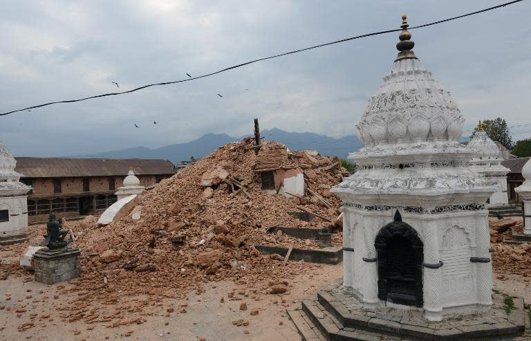 A collapsed temple in Kathmandu