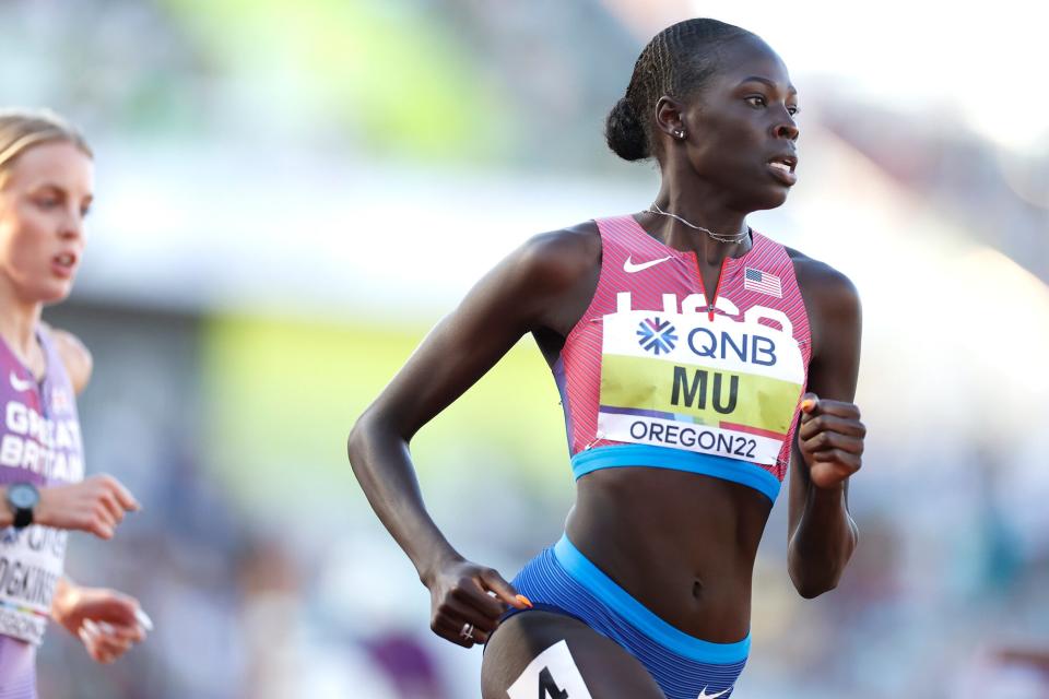 Athing Mu of Team United States competes in the Women's 800m Final on day ten of the World Athletics Championships Oregon22 at Hayward Field on July 24, 2022 in Eugene, Oregon.