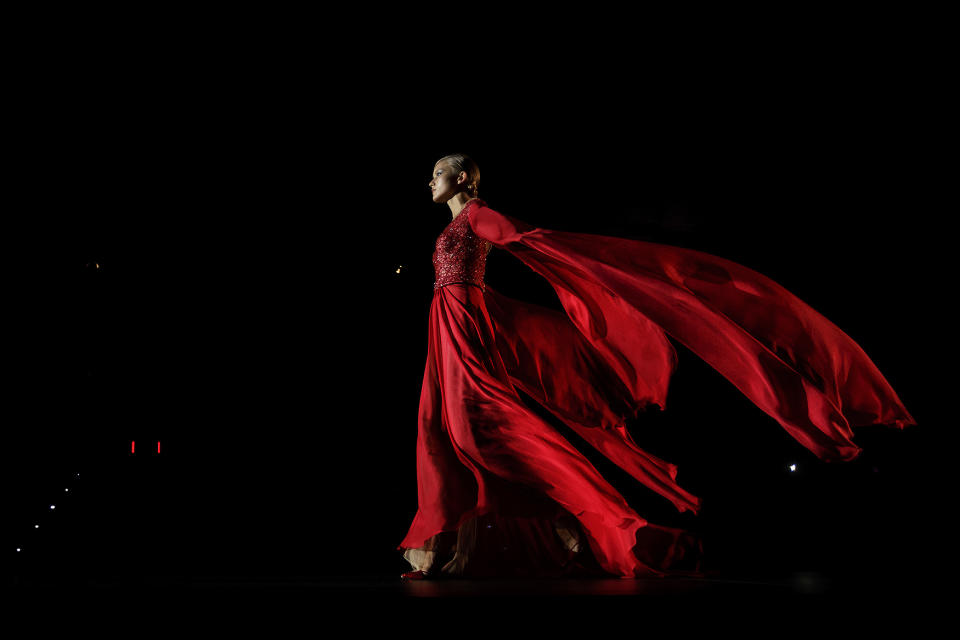 <p>A model displays a 2017 Spring/Summer design by Hannibal Laguna at the Madrid’s Fashion Week in Madrid, Spain, Sept. 17, 2016. (Photo: Daniel Ochoa de Olza/AP) </p>