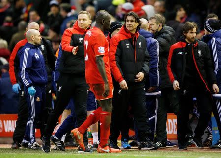 Football Soccer - Liverpool v Sunderland - Barclays Premier League - Anfield - 6/2/16 Liverpool coach Zeljko Buvac with Mamadou Sakho after the game Action Images via Reuters / Carl Recine Livepic