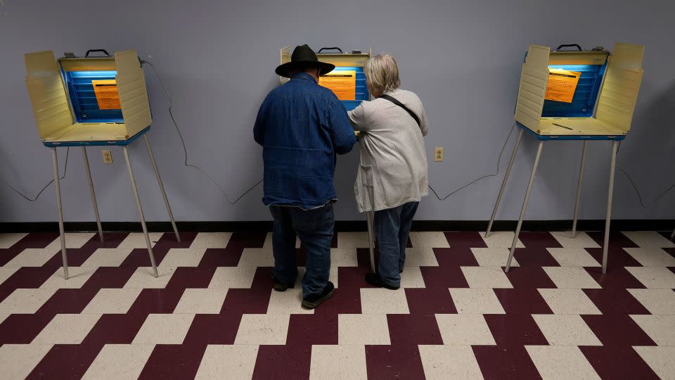People vote on Election Day at the Jeffersonville Masonic Lodge in Jeffersonville, Ohio, on November 7, 2023. - Carolyn Kaster/AP/File