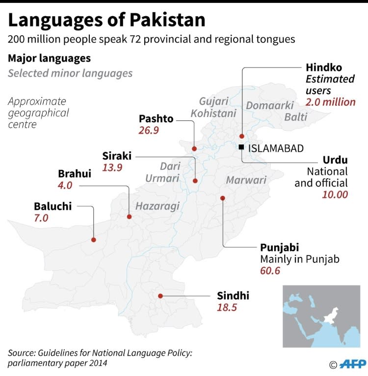 Graphic showing the main languages of Pakistan