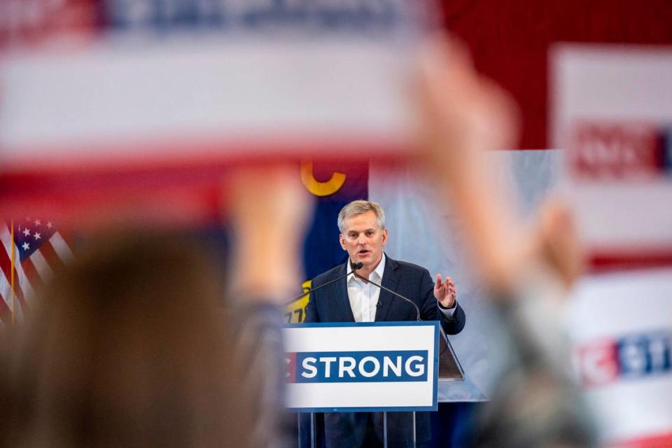 North Carolina Attorney General Josh Stein kicks off his campaign for governor during a rally at C.C. Spaulding Gymnasium on the campus of Shaw University in downtown Raleigh on Tuesday, October 10, 2023.