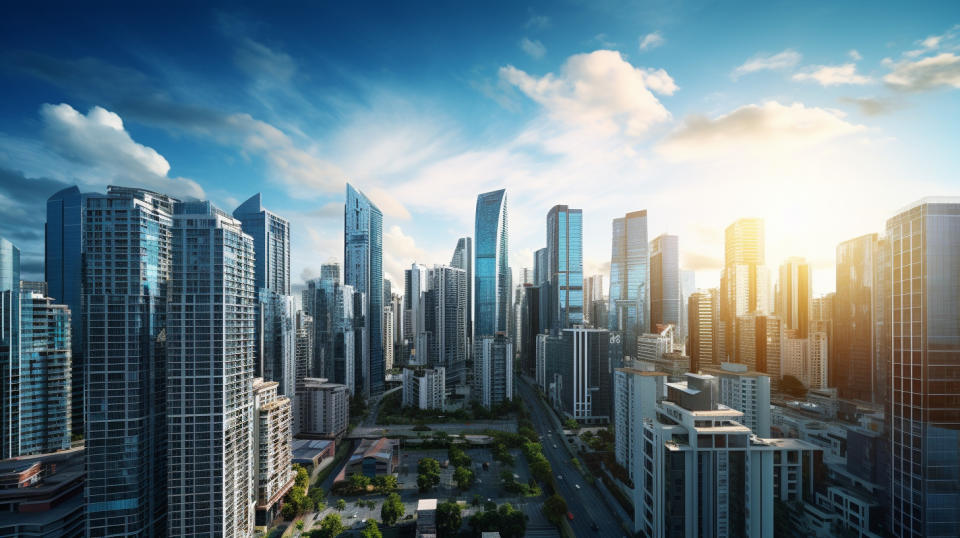 The skyline of a city, with a view of mid-rise buildings financed by the company's mortgage-backed securities.