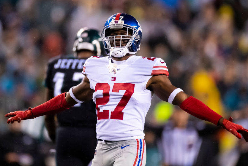 Deandre Baker of the New York Giants on December 9, 2019, in Philadelphia. / Credit: Brett Carlsen / Getty