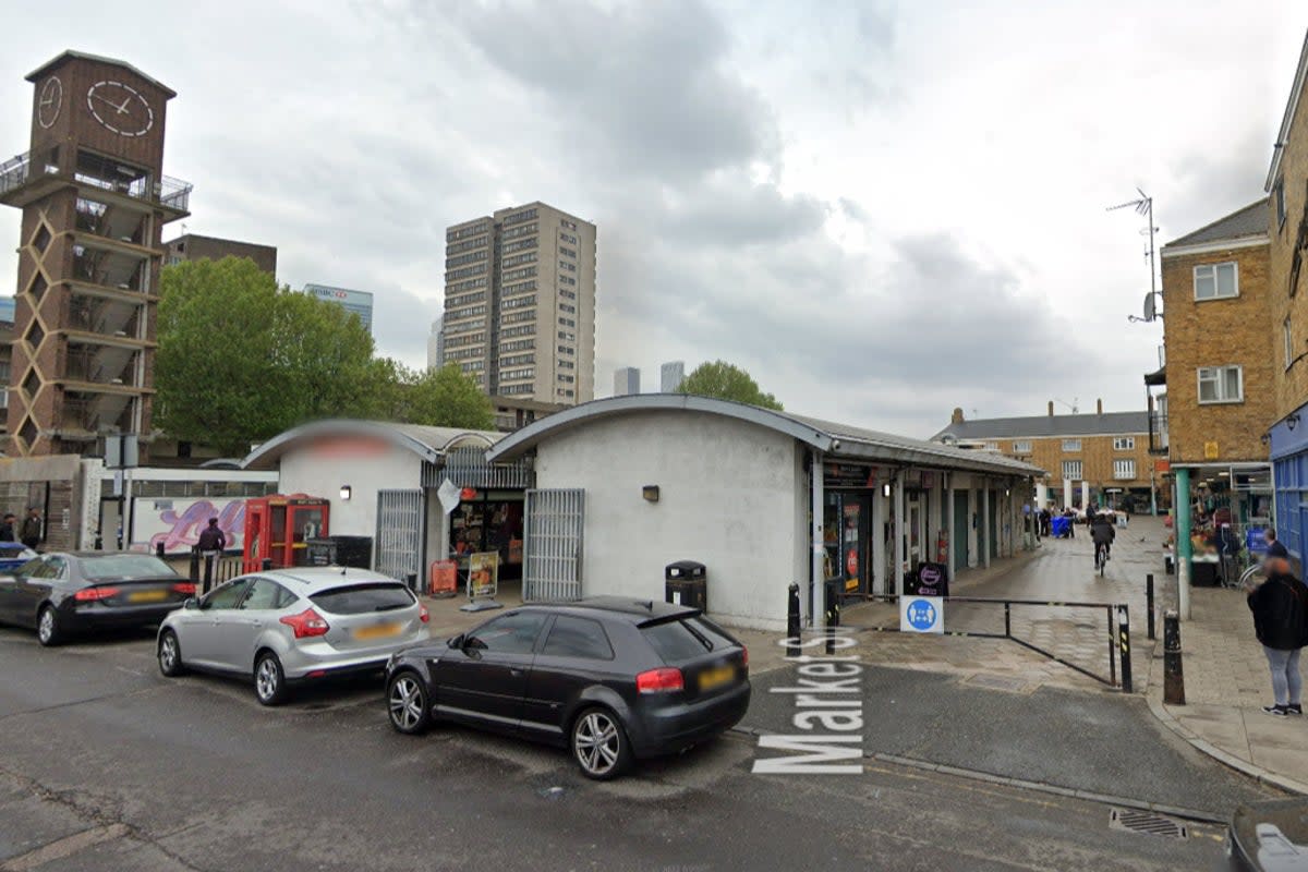 The triple stabbing happened inside a chicken shop in Chrisp Street Market, Poplar (Google Maps)