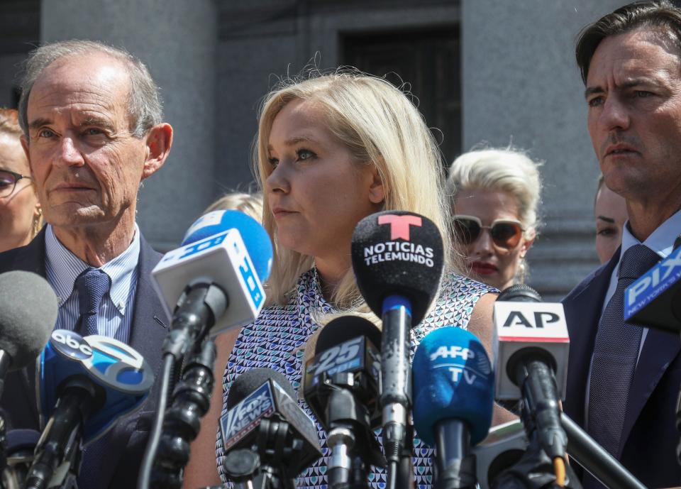 Virginia Roberts Giuffre, with her lawyer David Boies in New York in 2019, has reached a settlement in her lawsuit against Prince Andrew.