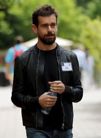 Jack Dorsey, interim CEO of Twitter and CEO of Square, goes for a walk on the first day of the annual Allen and Co. media conference in Sun Valley, Idaho July 8, 2015. REUTERS/Mike Blake