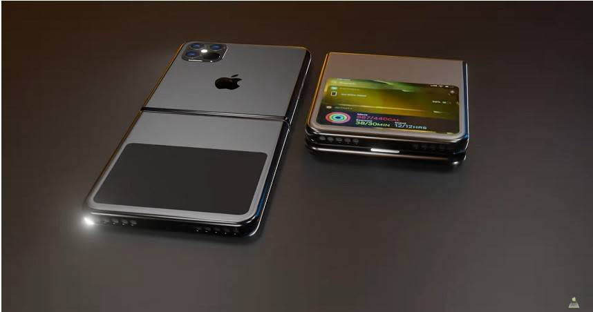 外媒《ConceptsiPhone》早在2020年5月就曾預測過iPhone摺疊機的外觀。（圖／翻攝自Youtube）