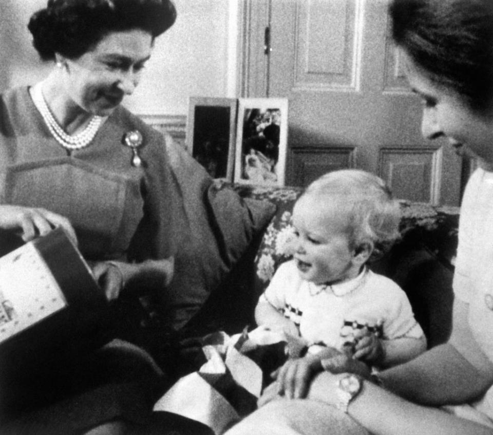 <p>The Queen with her daughter, Princess Anne, and grandson Peter Phillips, during the 1978 Christmas broadcast.</p>