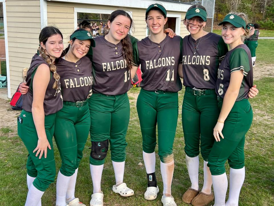 From left to right: Dighton-Rehoboth’s Olivia Pacheco, Giselle Pacheco, Edy Latour, Lucy Latour, Cam Cloonan and Caleigh Cloonan.