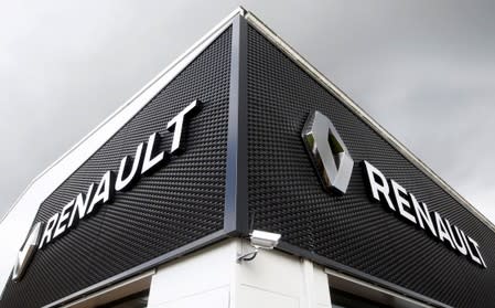 The logo of French car manufacturer Renault is seen at a dealership of the company in Bordeaux