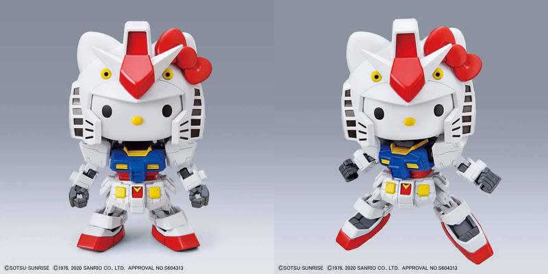 Hello Kitty與RX-78-2鋼彈合體模型套組，造型相當可愛。（翻攝自bandai-hobby.net）