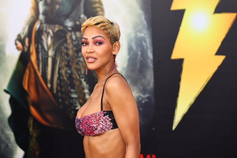 Meagan Good attends the premiere of Warner Bros.’ “Shazam 2" at Regency Village Theatre on March 14, 2023 in Los Angeles, California.