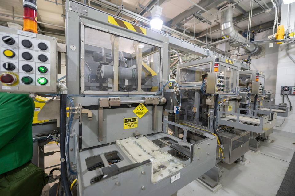 Munitions work their way through an explosive containment unit at the Pueblo Chemical Agent-Destruction Pilot Plant (PCAPP) during a media event on Thursday, June 8, 2023.