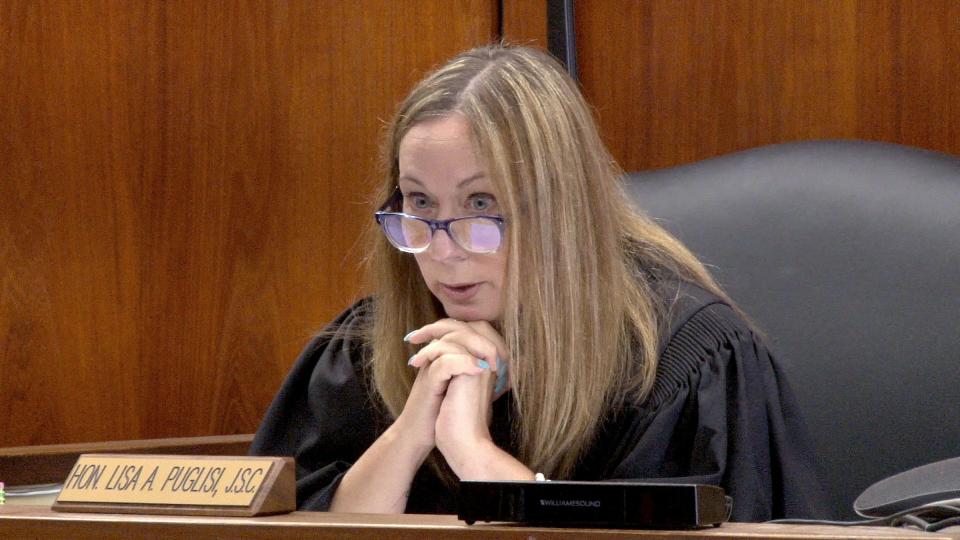 State Superior Court Judge Lisa A. Puglisi presides over the sentencing for Helecia Morris and her wife Donna Jung  for child endangerment Friday, July 7, 2023.   athe woman were both were both sentenced for locking their then 8--year-old son in a dark room without furniture for months, without allowing him to use the bathroom.