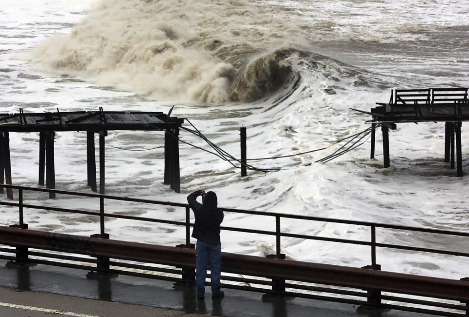 Powerful waves batter the Capitola Wharf after the storm