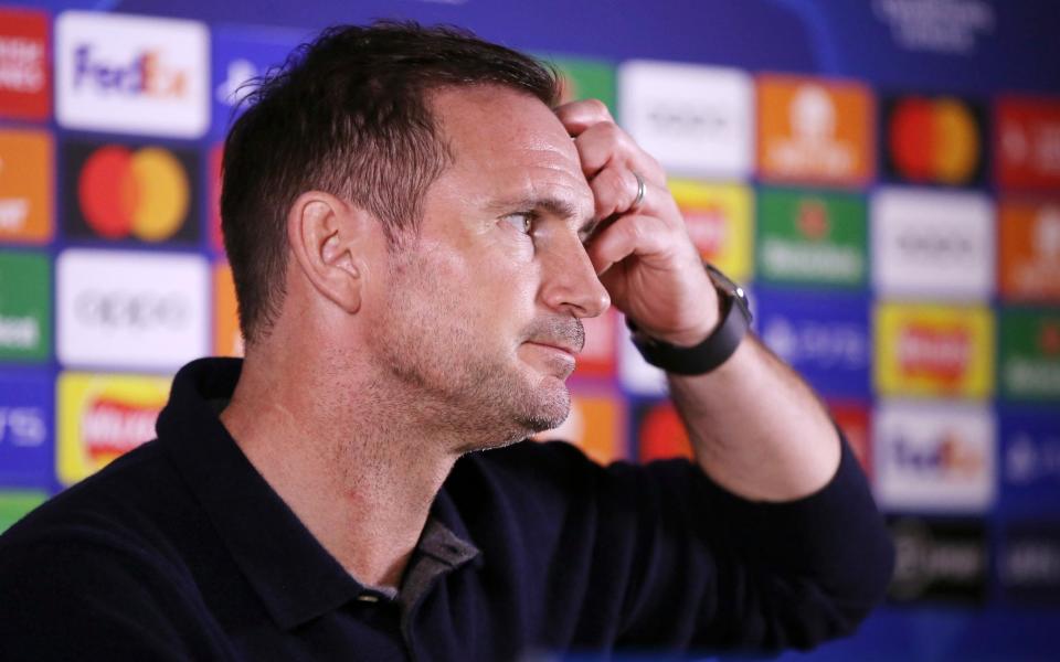 Frank Lampard, Caretaker Manager of Chelsea, speaks to the media in the post match press conference after defeat to Real Madrid during the UEFA Champions League quarterfinal - Steve Bardens/Getty Images