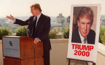 <p>Trump made a media stop atop a Beverly Hills hotel, Dec. 6, 1999. The potential Reform Party presidential candidate was in Southern California to address party leaders and test the political waters. <i>(Photo: Chris Pizzello/AP)</i> </p>