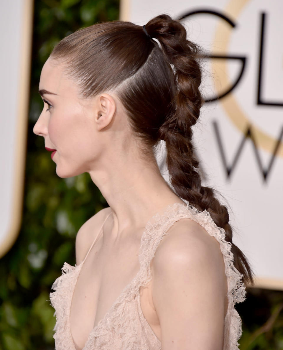 <p>The beauty trendsetter wore a sleek, braided ponytail at the crown of her head. The long plait was braided into a second, low ponytail. The updo is another example of a surprising but gorgeous style. <i>(Photo: Getty Images)</i></p>