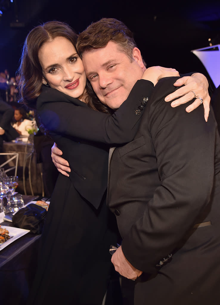 <p>The child stars and longtime friends cuddled up at the 24th Annual Screen Actors Guild Awards on Sunday. Astin is playing Ryder’s new love interest in Season 2 of Netflix’s <em>Stranger Thing</em>s. (Photo: Kevin Mazur/Getty Images for Turner Image </p>