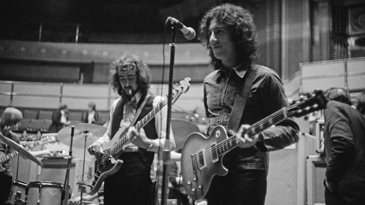  Guitarist Peter Green (right) and bassist John McVie, of British rock group Fleetwood Mac, rehearsing at the Royal Albert Hall, London, 22nd April 1969. . 