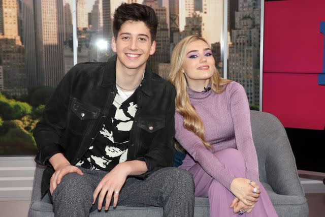 <p>Jim Spellman/Getty</p> Milo Manheim and Meg Donnelly visit People Now in 2020