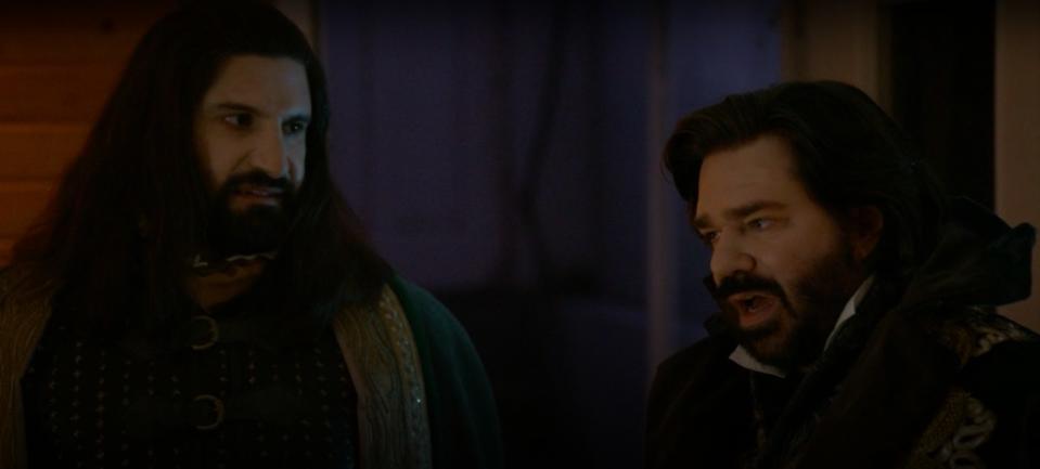 Nandor with Laszlo, who's talking to Nadja in "What We Do in the Shadows"