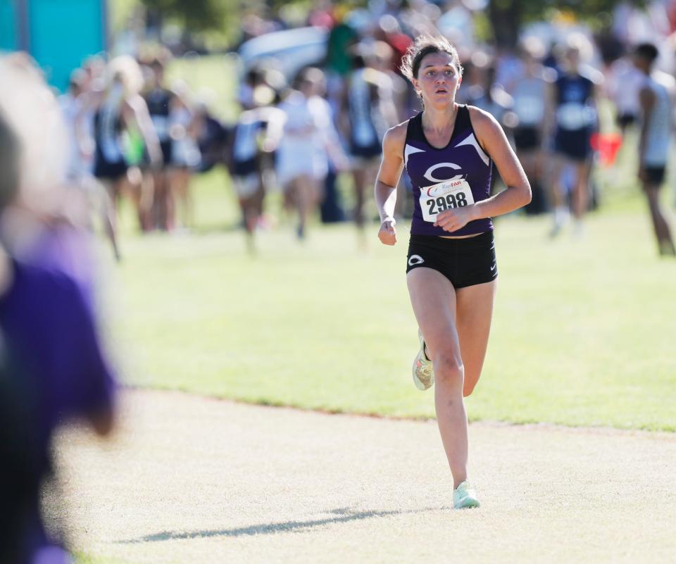 Canyon’s Avery Brown (2998) finished in first place.	Athletes compete in the Lubbock Independent School District cross country Invitational, Saturday, Sept. 17, 2022, at Mae Simmons Park. 