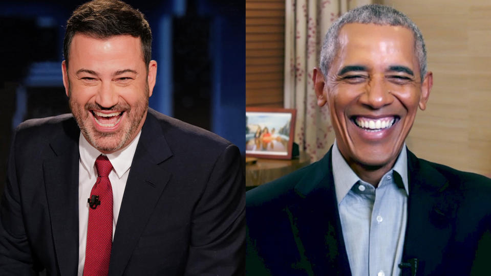 Jimmy Kimmel begrüßte Barack Obama virtuell in seiner ABC-Talkshow. Gemeinsam überraschten sie einen Superfan des Ex-Präsidenten. (Bild:ABC via Getty Images)