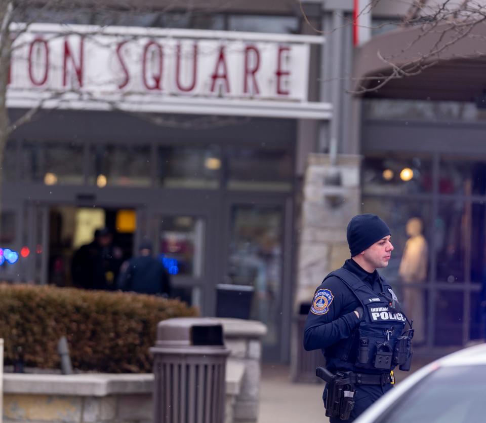 A sizable police presence at Castleton Square Mall after a report of a mid-afternoon shooter, Indianapolis, Friday, Feb. 17, 2023. 