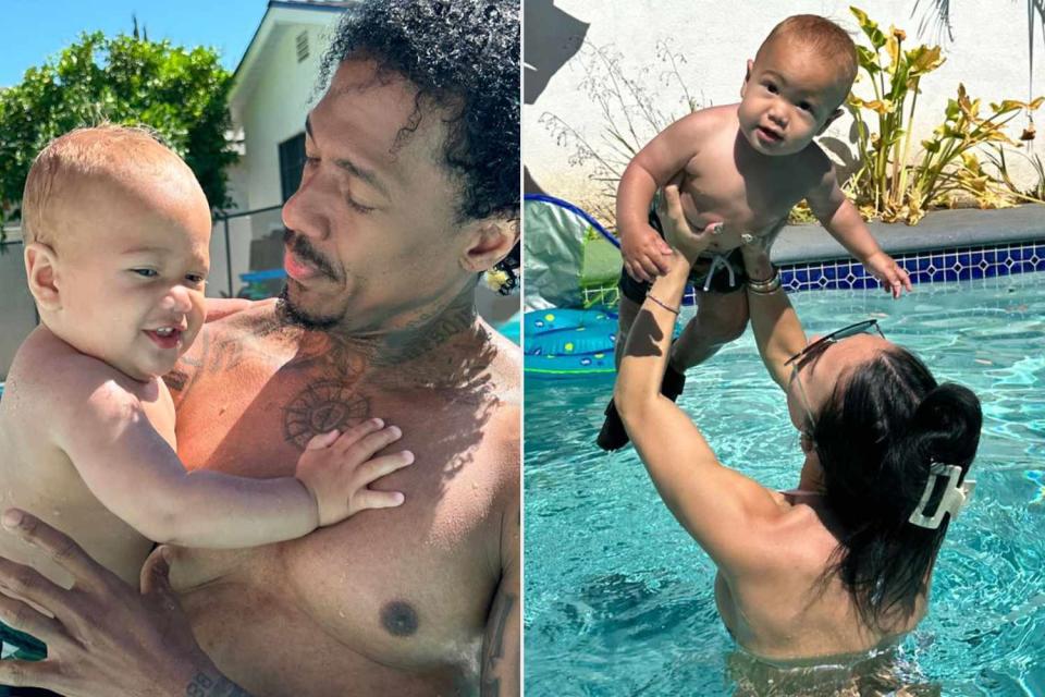 <p>Instagram/bre_tiesi</p> Nick Cannon and Bre Tiesi swimming with son Legendnary