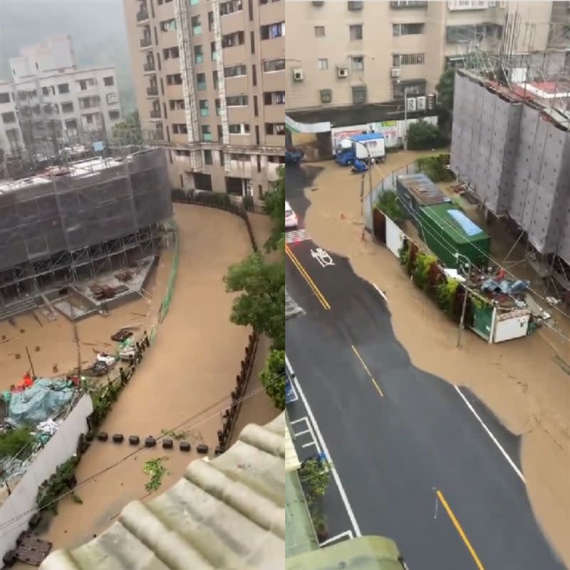 新北五股淹水畫面曝光。（圖／翻攝畫面）