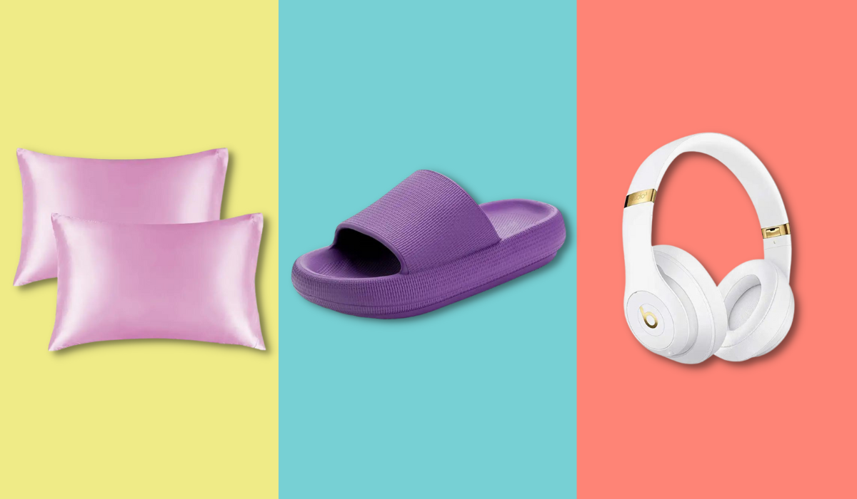 pillows, sandal, headphones