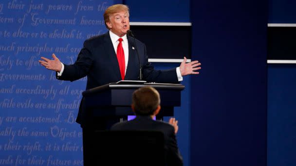 PHOTO: Donald Trump, 2016 Republican presidential nominee, speaks during the third presidential debate in Las Vegas, Oct. 19, 2016. (Bloomberg via Getty Images)