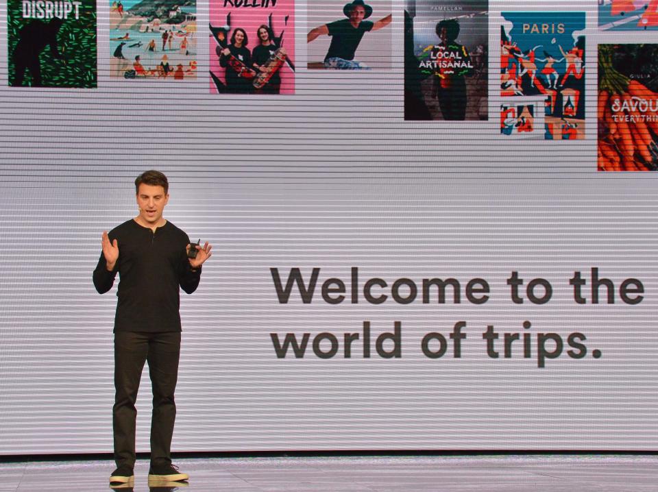 Airbnb CEO Brian Chesky speaks onstage during "Introducing Trips" Reveal at Airbnb Open LA on November 17, 2016 in Los Angeles, California.