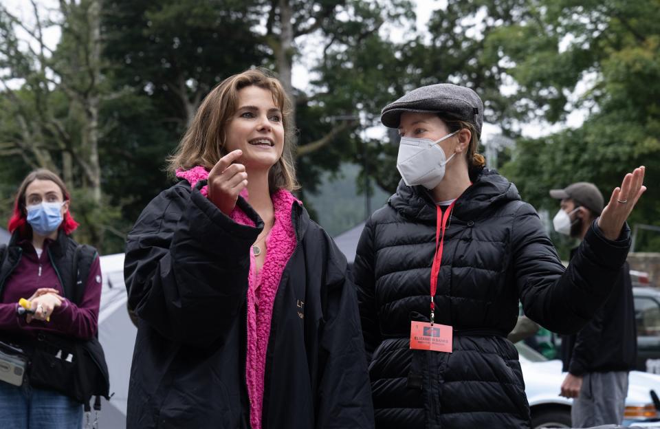 Keri Russell and Elizabeth Banks on the set of 'Cocaine Bear'