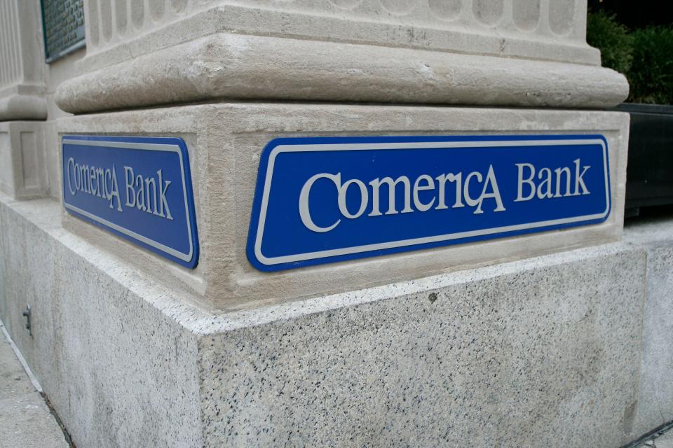 File photo: A Comerica bank logo in downtown Detroit on Oct. 25, 2014. Mary Schroeder/Detroit Free Press