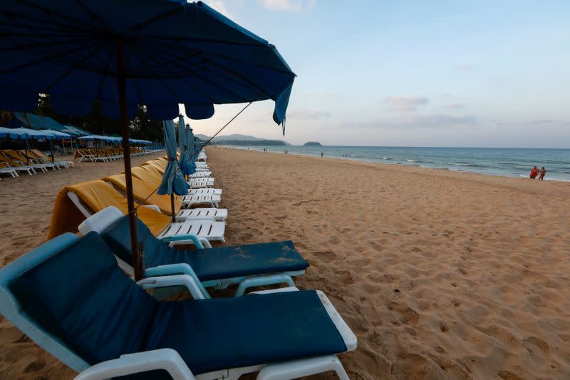 Empty chairs are seen on a beach which is usually full of tourists, amid fear of coronavirus in Phuket