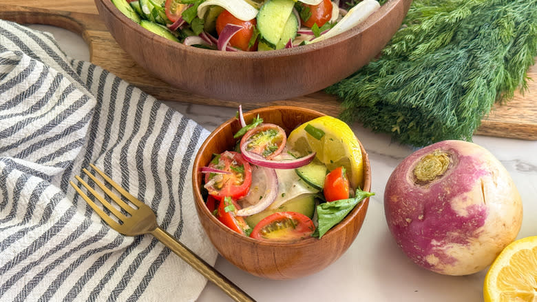 wooden bowl with salad