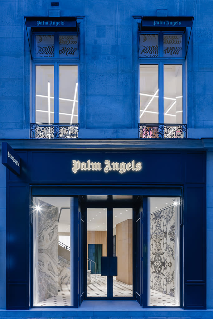 The exterior of Palm Angels’ new Paris flagship. - Credit: Benoit FLORENCON