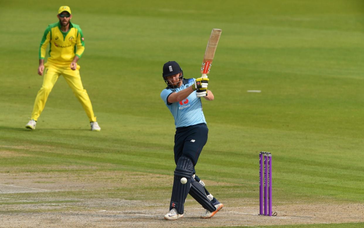 Jonny Bairstow of England hits runs during the 3rd Royal London One Day International Series match between England and Australia at Emirates Old Trafford - Getty