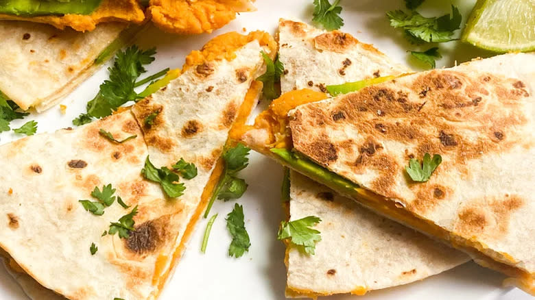 Sweet potato and avocado quesadillas